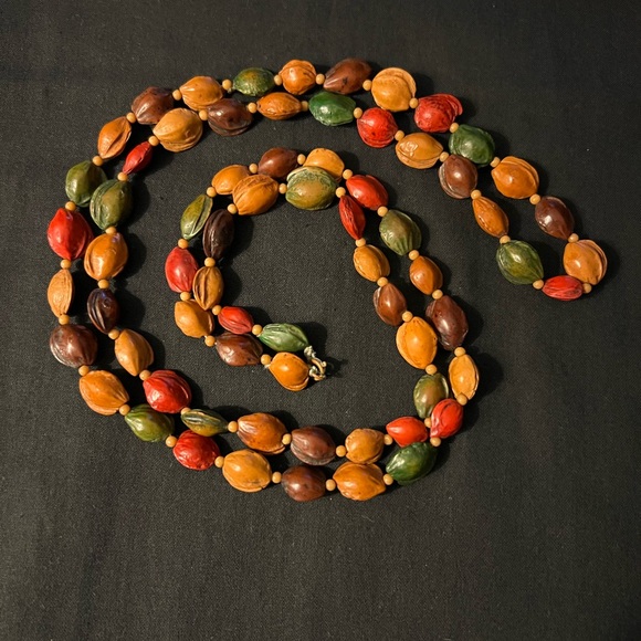 Vintage Painted Nut Necklace - Picture 10 of 10